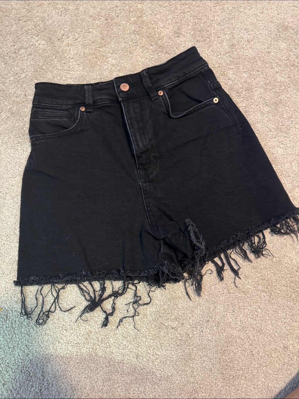 Black Denim Shorts with Frayed Edge